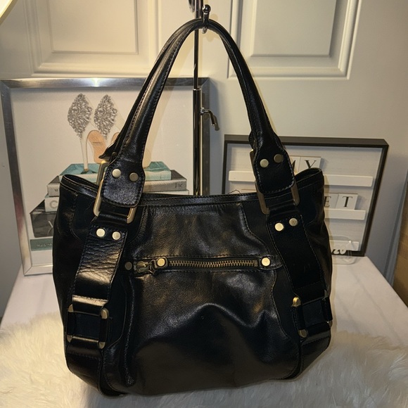 Jimmy Choo Mahala Purse Large Black Leather Double Handle GUC - Picture 4 of 11